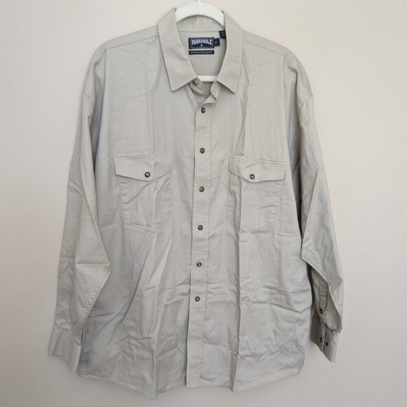 Panhandle Slim button front long sleeve tan khaki men's shirt XL EUC - Picture 1 of 9